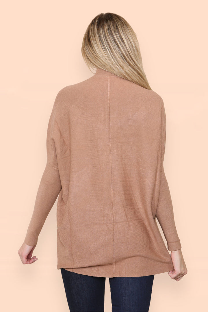 High Low Wool Blend Turtle Neck Ribbed Knit