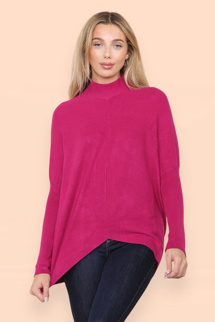 High Low Wool Blend Turtle Neck Ribbed Knit