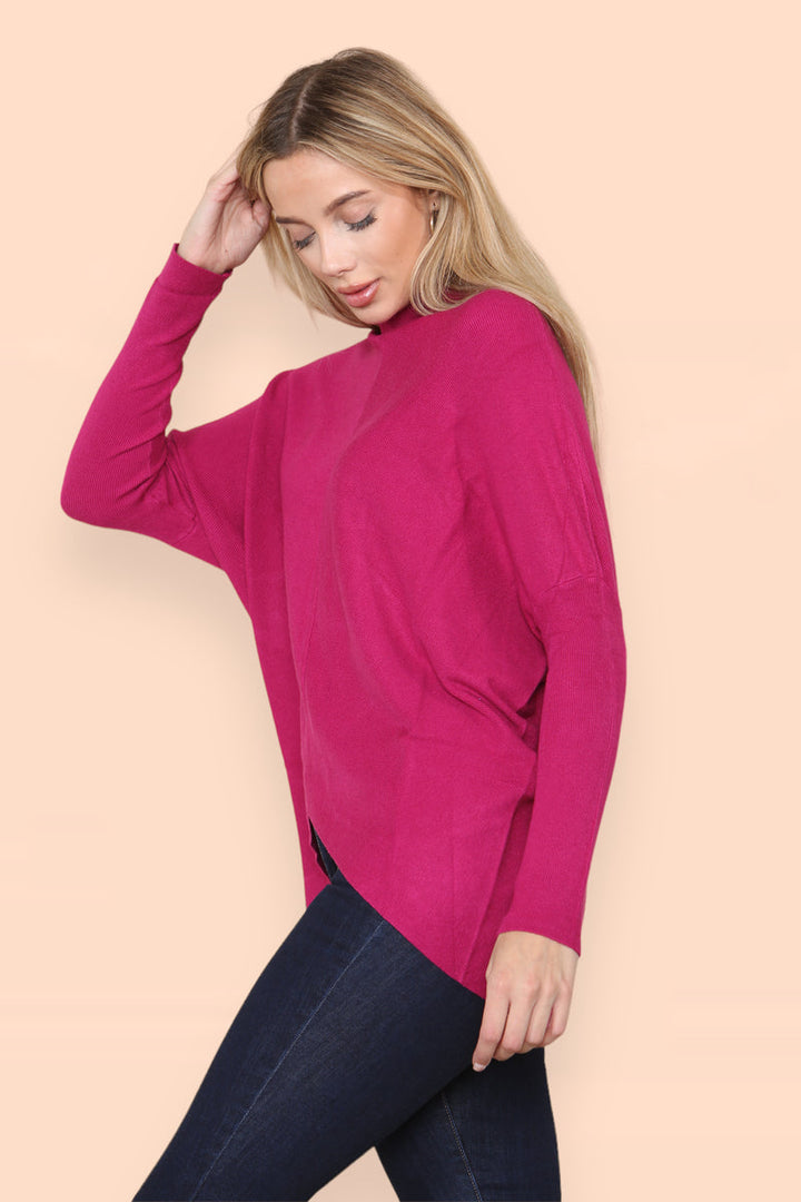 High Low Wool Blend Turtle Neck Ribbed Knit