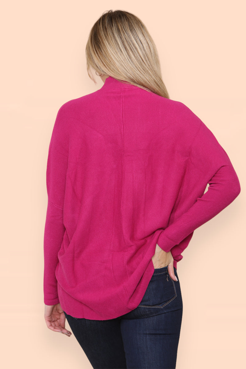 High Low Wool Blend Turtle Neck Ribbed Knit