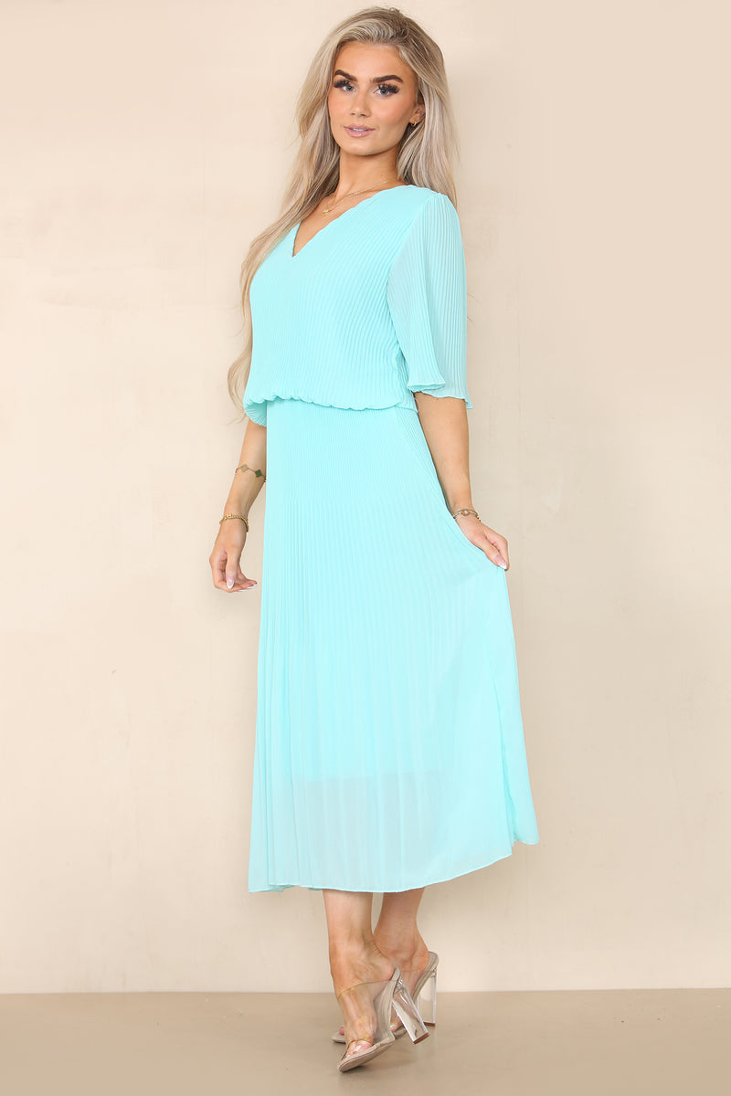 Plain Plissee Pleated Layered Maxi Dress - jqwholesale.com