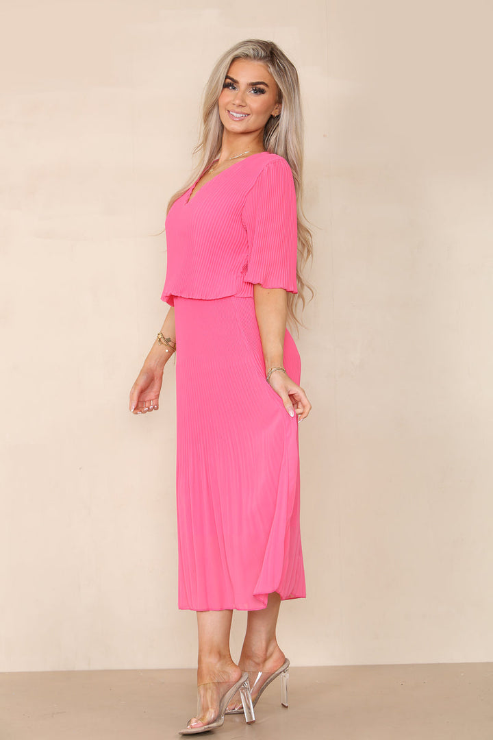 Plain Plissee Pleated Layered Maxi Dress - jqwholesale.com