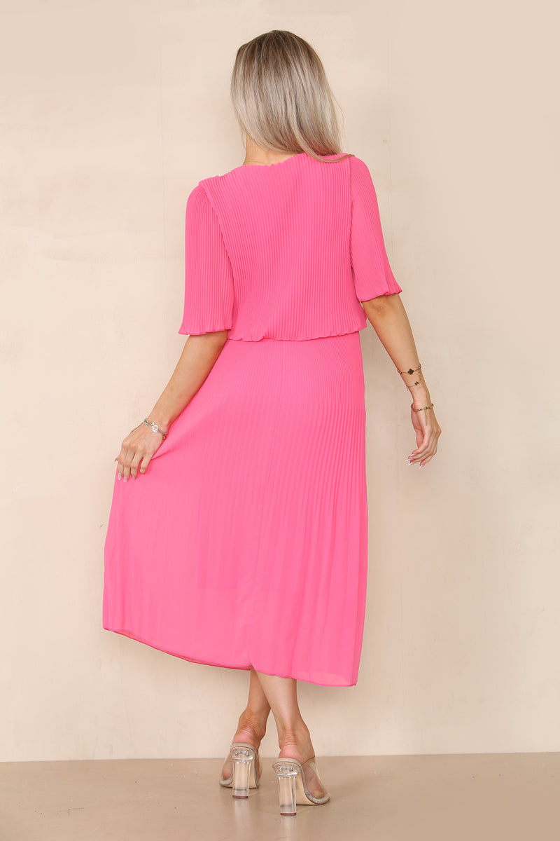 Plain Plissee Pleated Layered Maxi Dress - jqwholesale.com