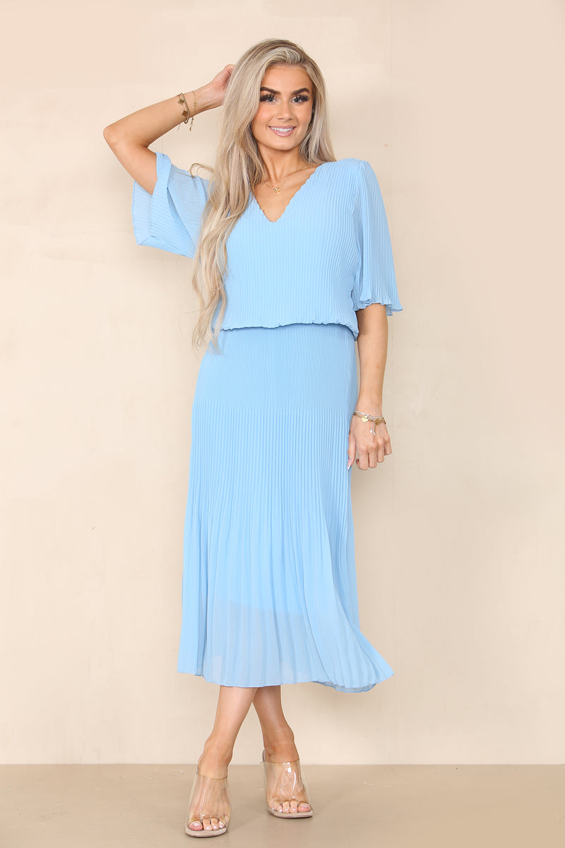 Plain Plissee Pleated Layered Maxi Dress - jqwholesale.com