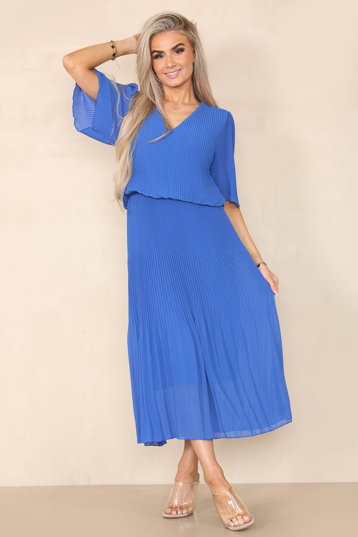 Plain Plissee Pleated Layered Maxi Dress - jqwholesale.com