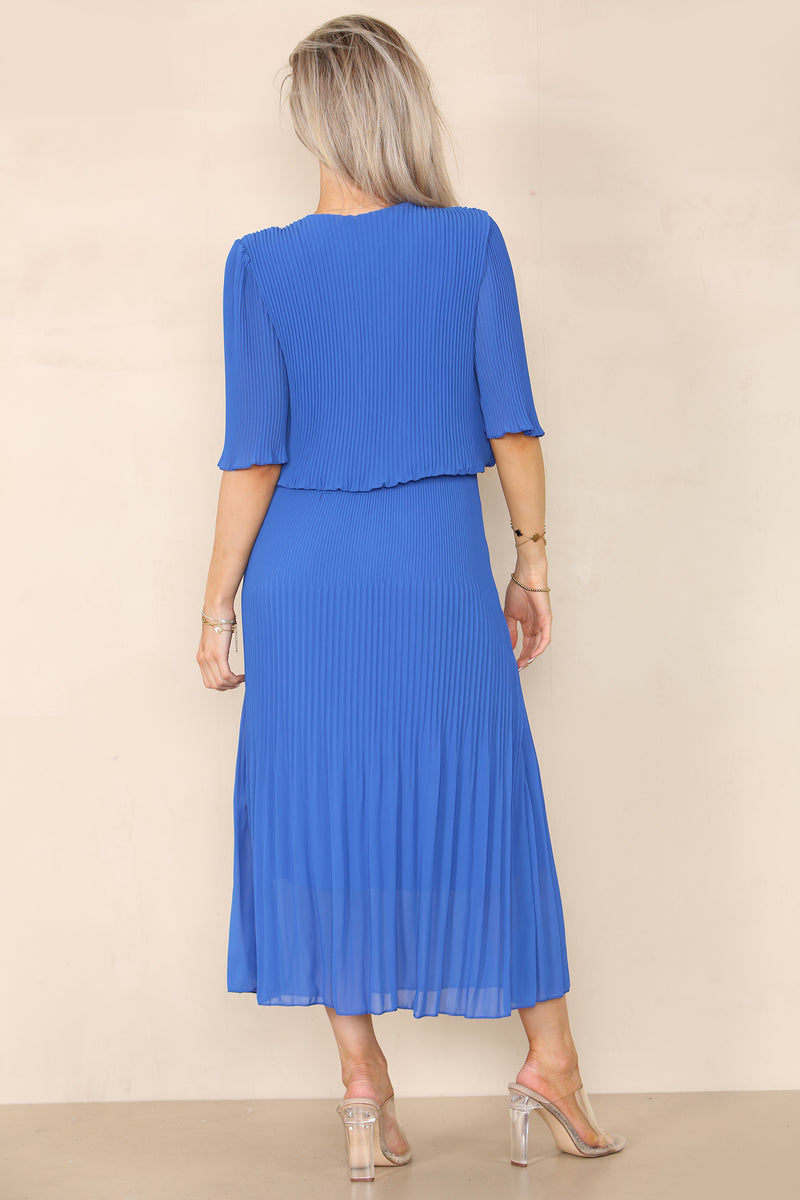 Plain Plissee Pleated Layered Maxi Dress - jqwholesale.com