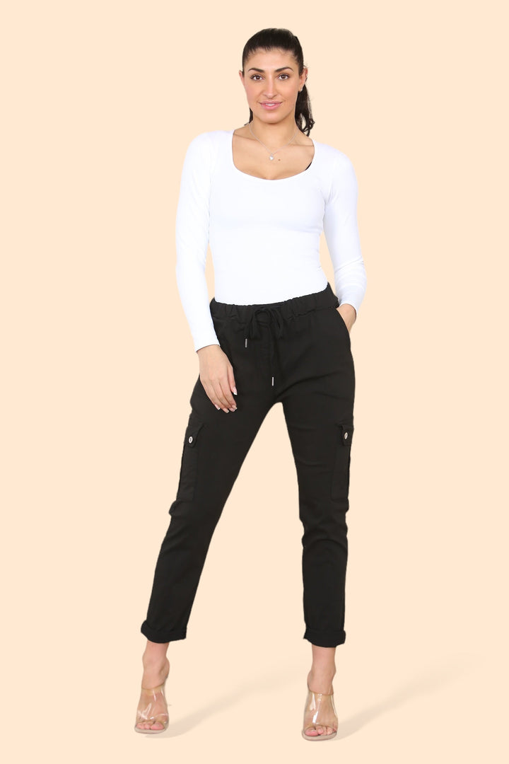 Plain Cargo Stud Pocket Bi-Stretch Magic Trousers