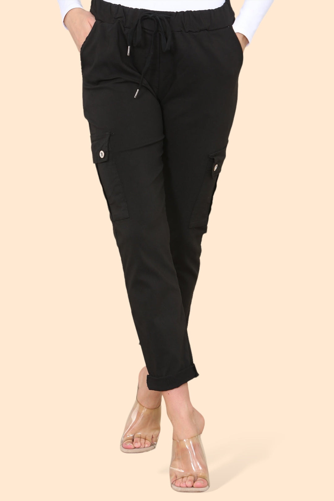 Plain Cargo Stud Pocket Bi-Stretch Magic Trousers