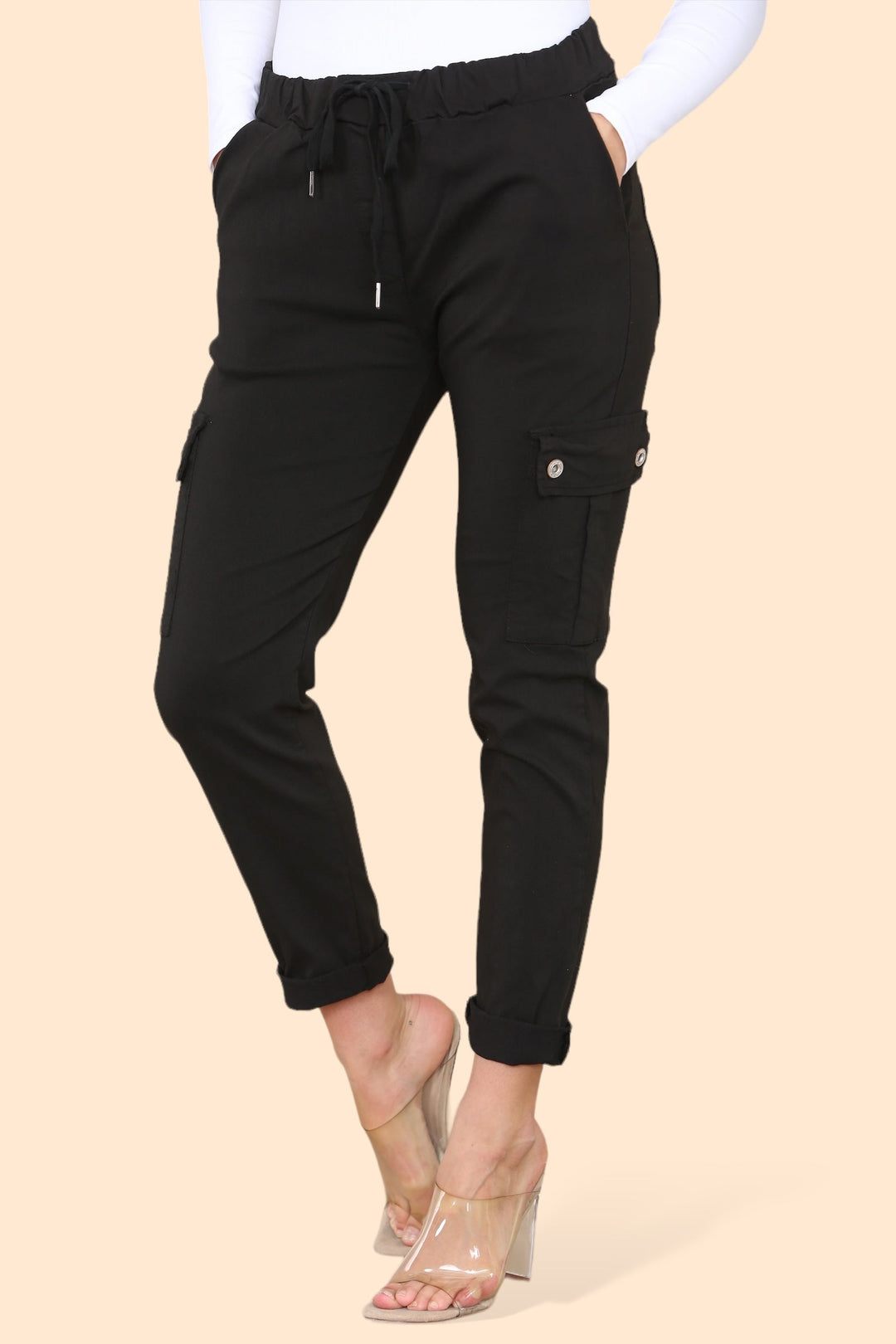 Plain Cargo Stud Pocket Bi-Stretch Magic Trousers