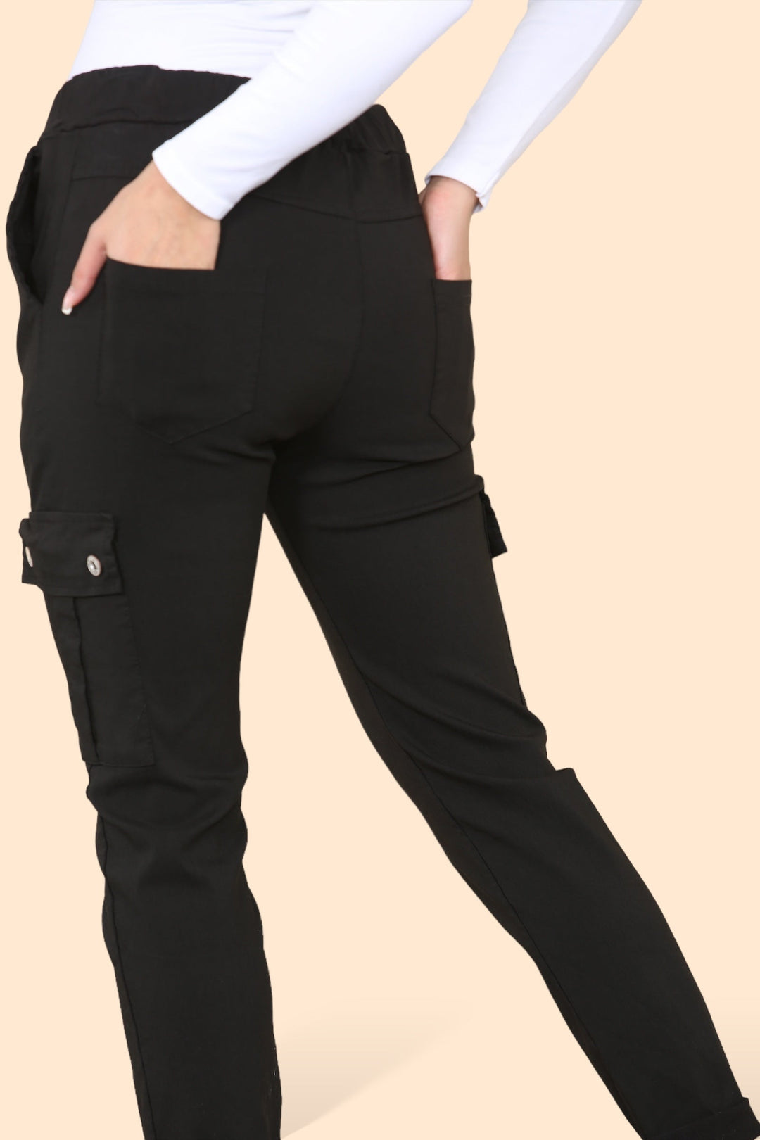 Plain Cargo Stud Pocket Bi-Stretch Magic Trousers
