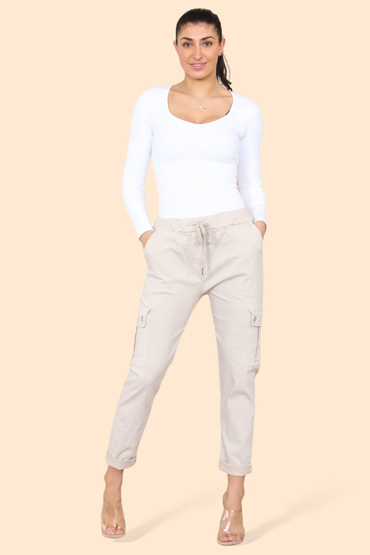 Plain Cargo Stud Pocket Bi-Stretch Magic Trousers