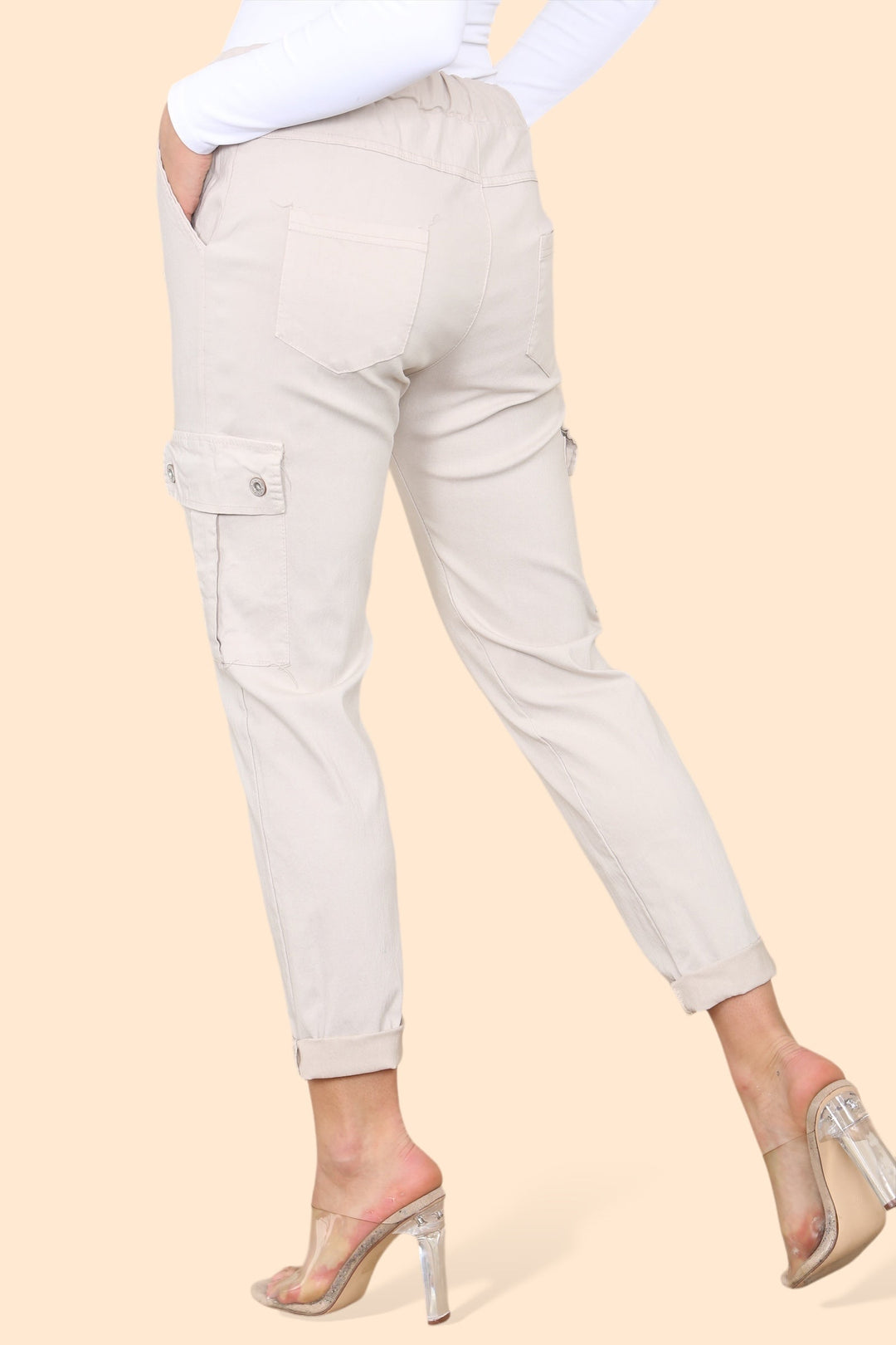Plain Cargo Stud Pocket Bi-Stretch Magic Trousers