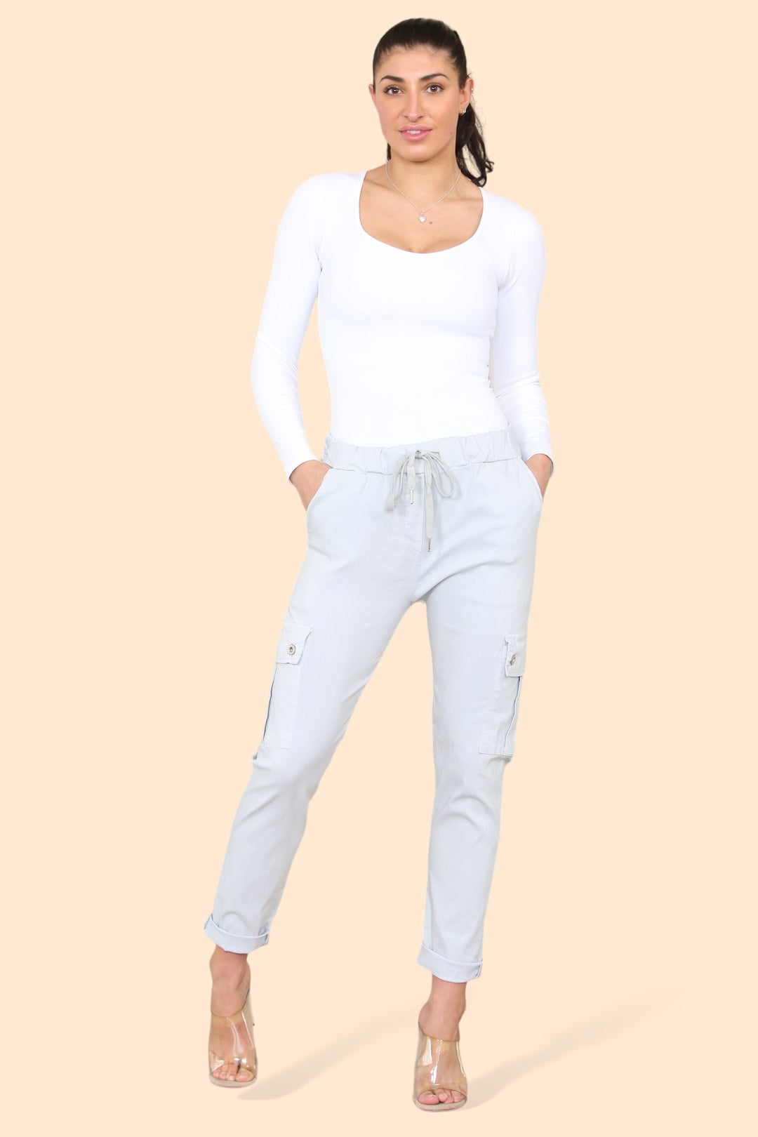 Plain Cargo Stud Pocket Bi-Stretch Magic Trousers