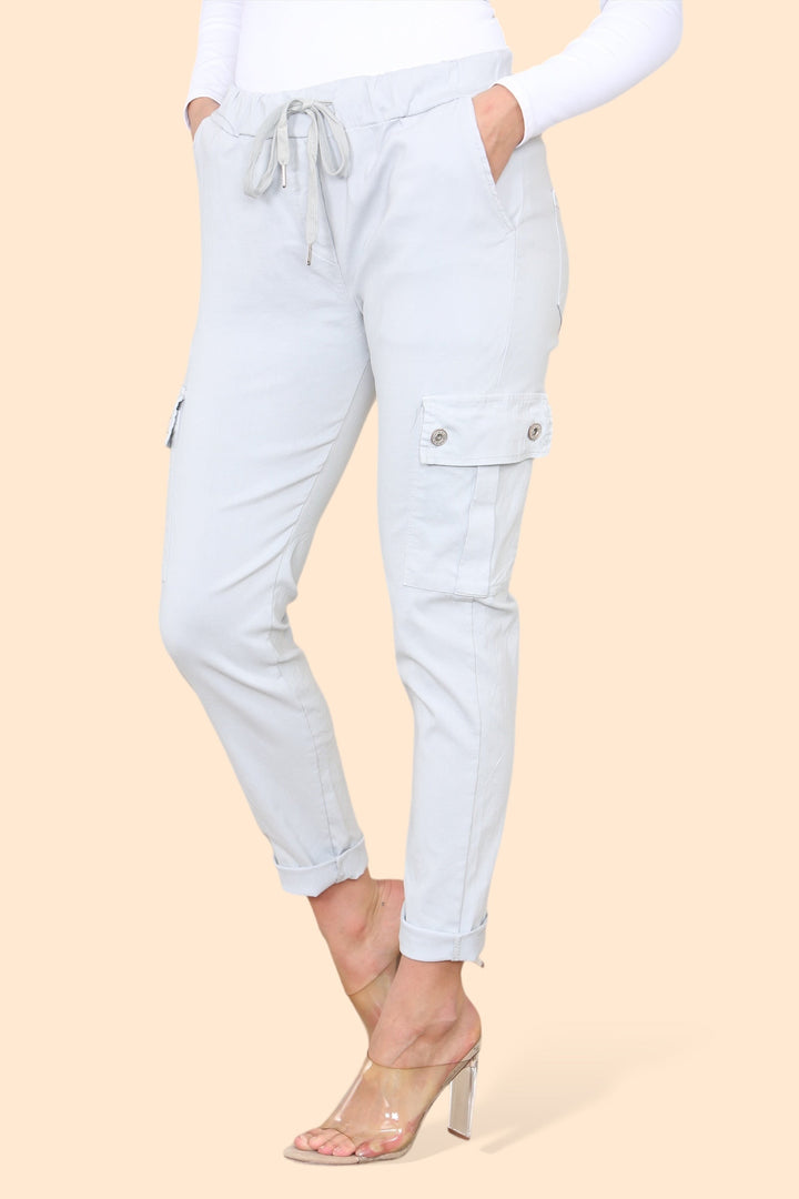 Plain Cargo Stud Pocket Bi-Stretch Magic Trousers