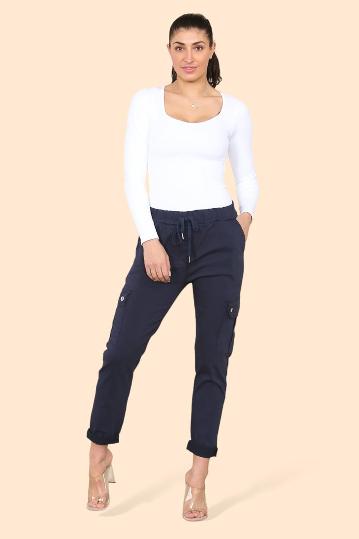 Plain Cargo Stud Pocket Bi-Stretch Magic Trousers