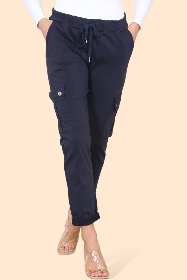 Plain Cargo Stud Pocket Bi-Stretch Magic Trousers