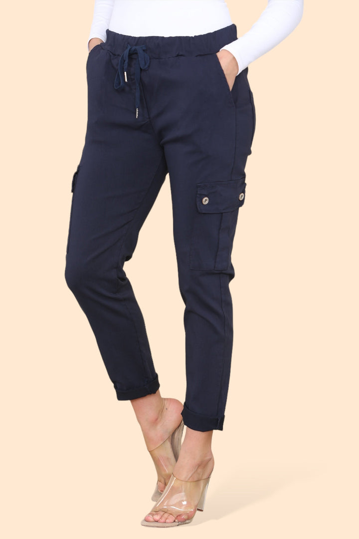 Plain Cargo Stud Pocket Bi-Stretch Magic Trousers
