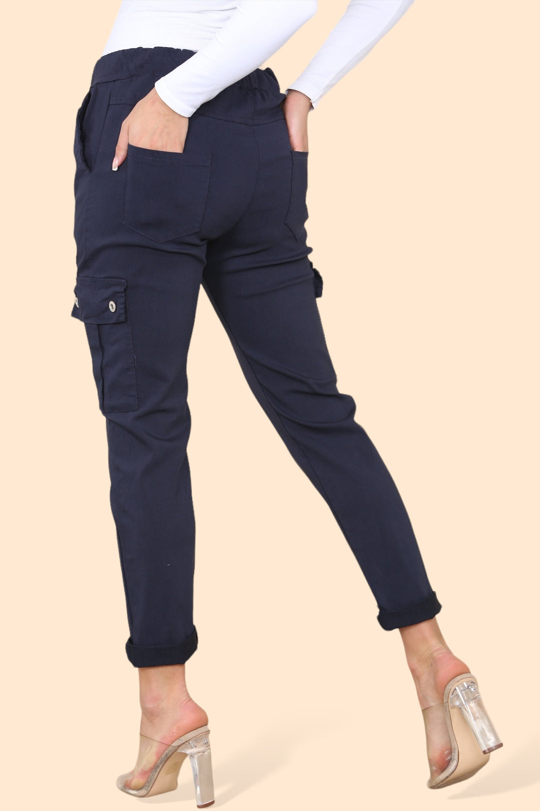 Plain Cargo Stud Pocket Bi-Stretch Magic Trousers