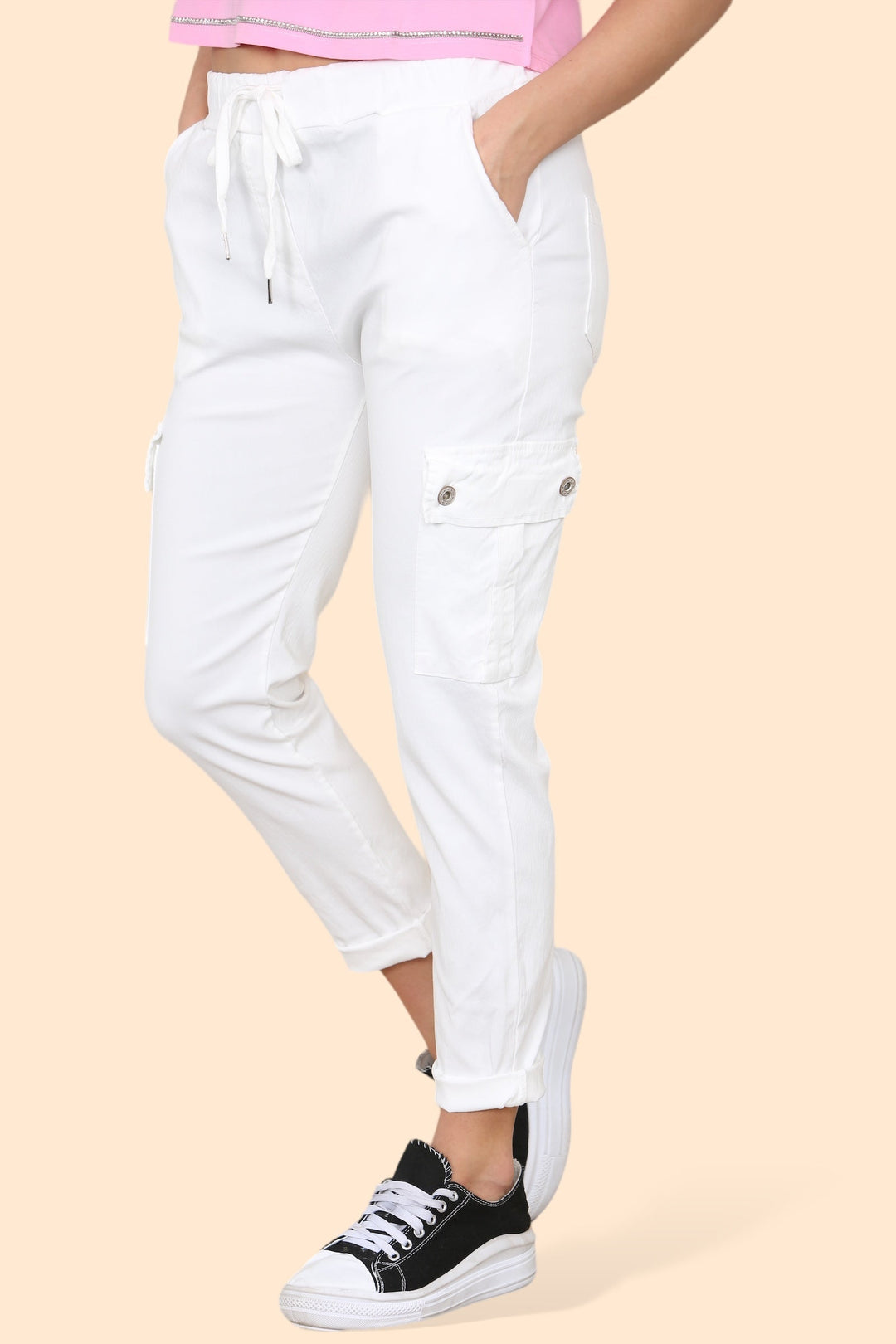 Plain Cargo Stud Pocket Bi-Stretch Magic Trousers