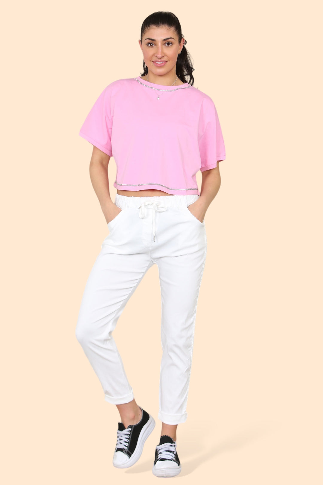 Plain Cargo Stud Pocket Bi-Stretch Magic Trousers