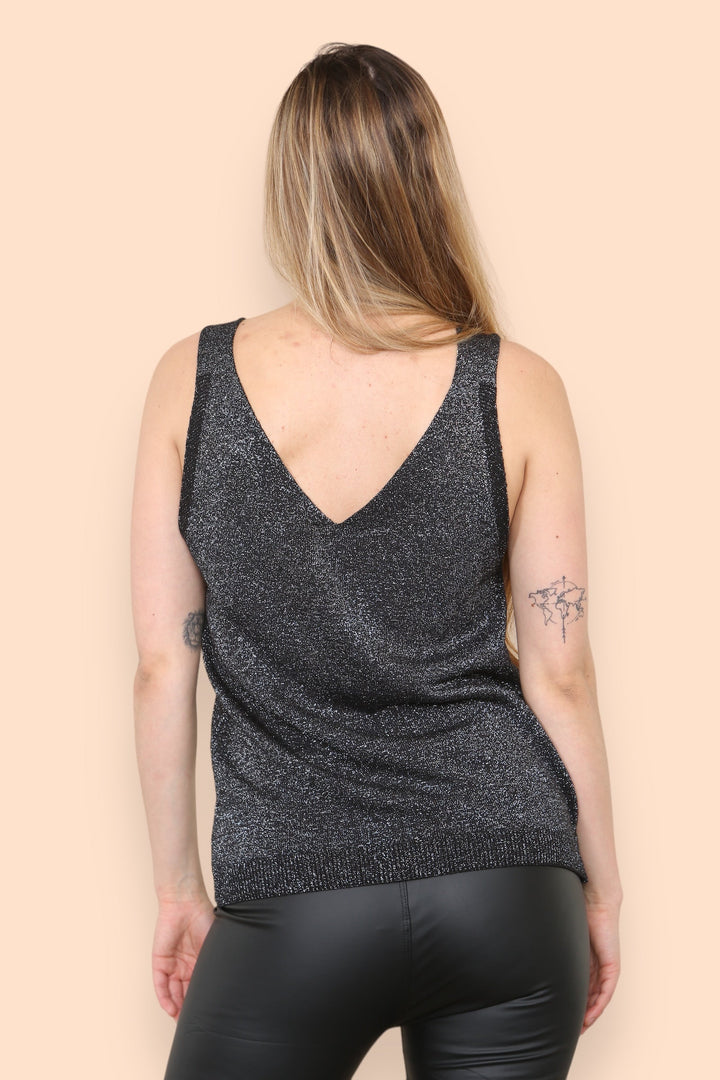 Metallic Embellished Crystal Daisy Fine Knitted Cami Vest - jqwholesale.com