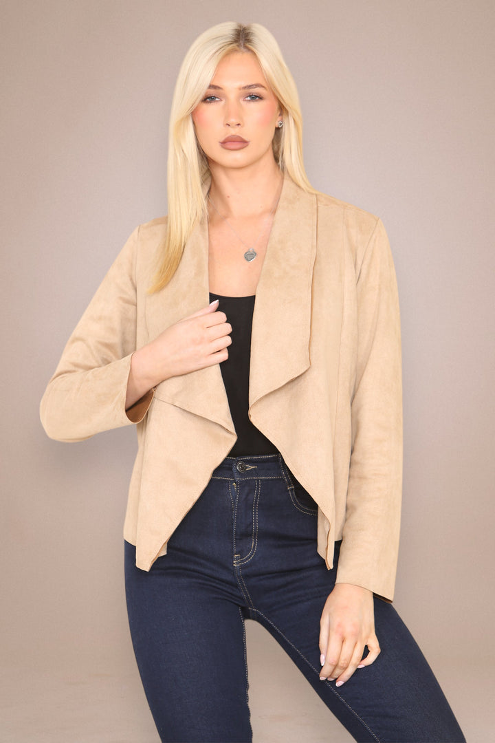 Suedette Waterfall Cropped Jacket - jqwholesale.com
