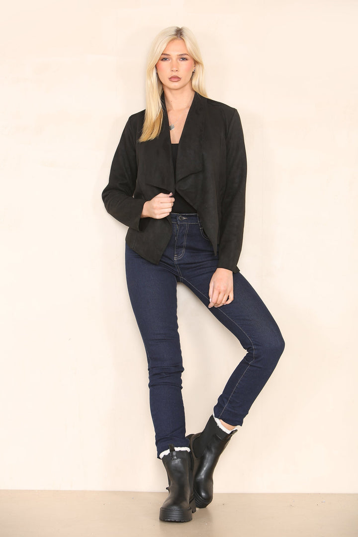 Suedette Waterfall Cropped Jacket - jqwholesale.com