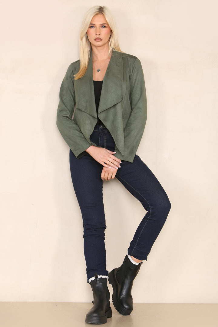Suedette Waterfall Cropped Jacket - jqwholesale.com