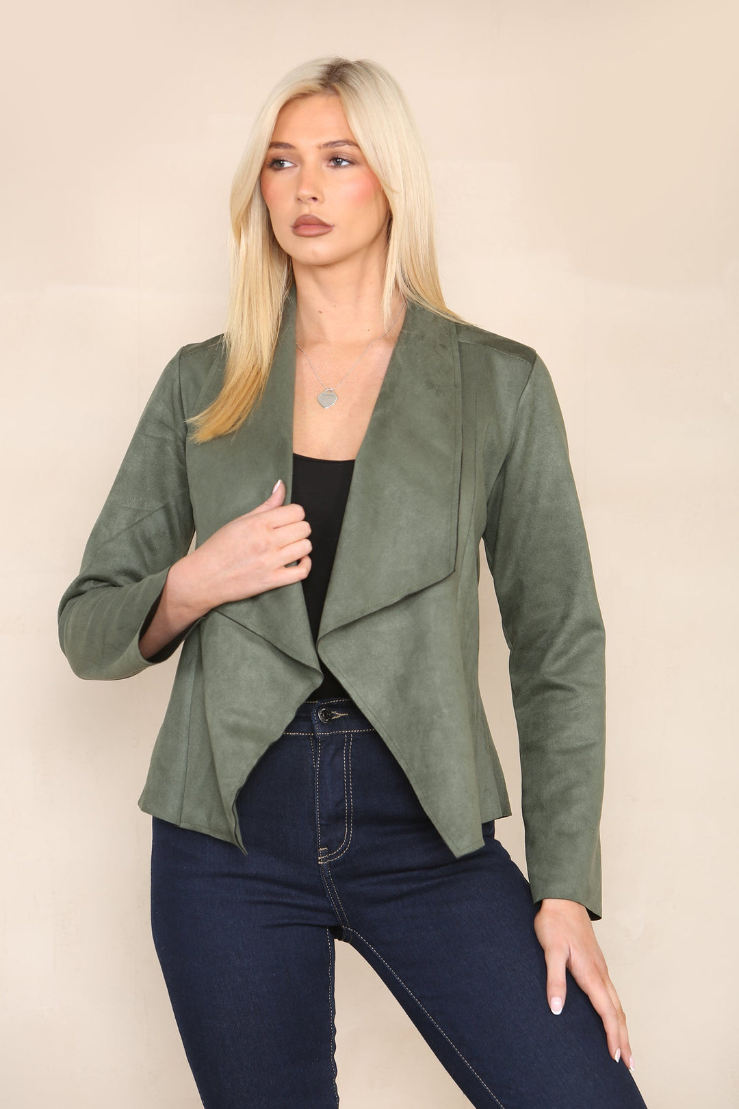 Suedette Waterfall Cropped Jacket - jqwholesale.com