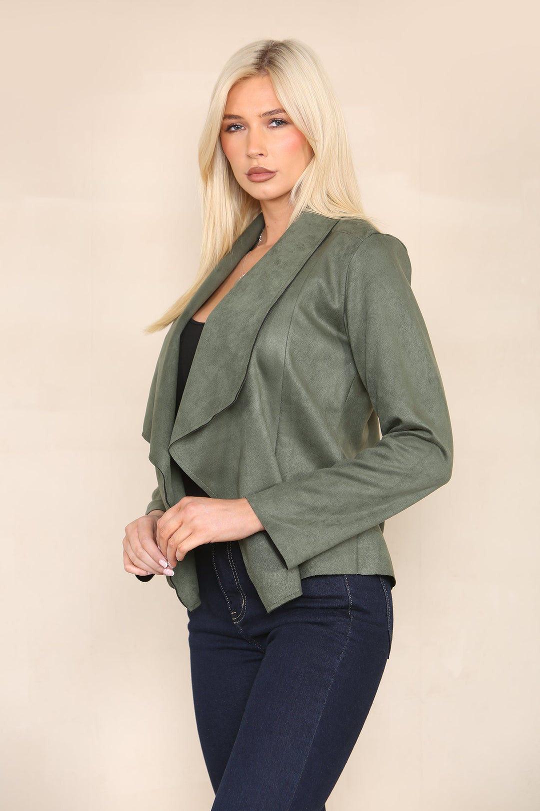 Suedette Waterfall Cropped Jacket - jqwholesale.com