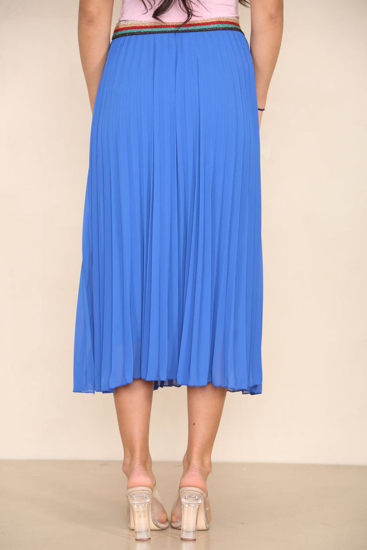 Pleated Midi Skirt with Rainbow Elasticated Waistband - jqwholesale.com