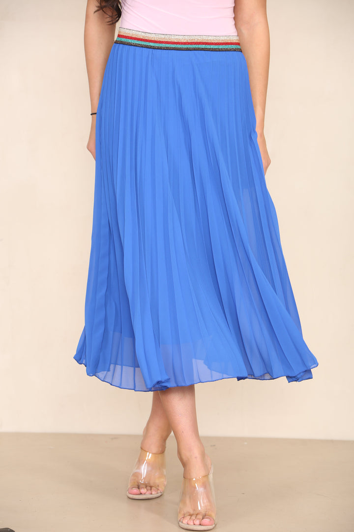 Pleated Midi Skirt with Rainbow Elasticated Waistband - jqwholesale.com