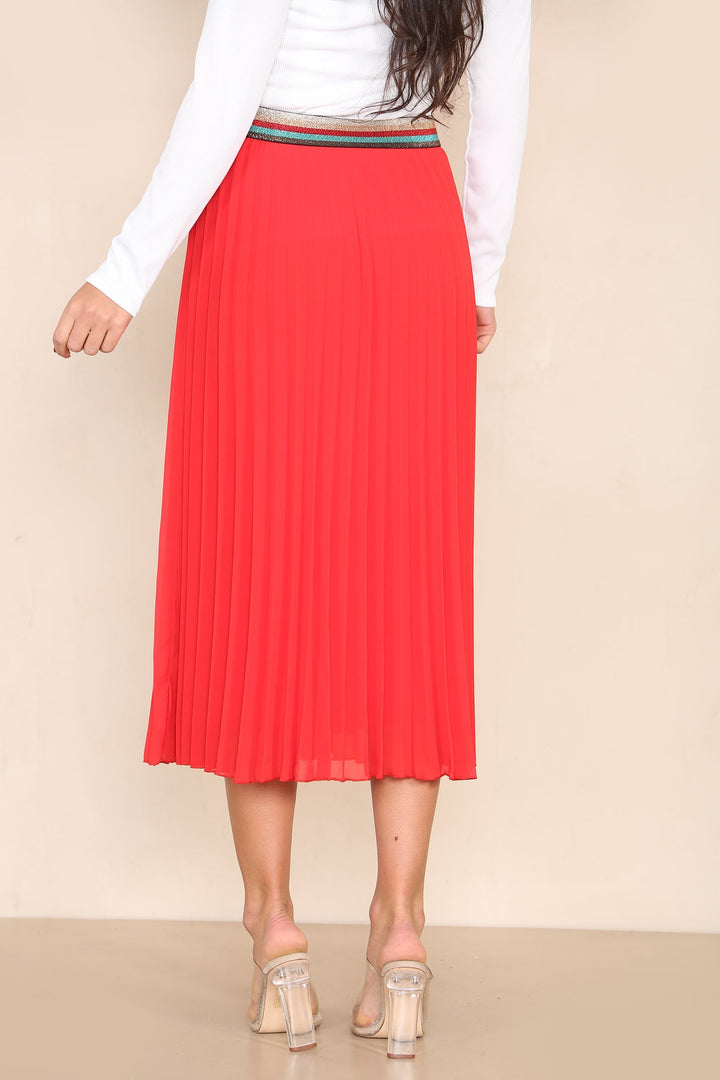 Pleated Midi Skirt with Rainbow Elasticated Waistband - jqwholesale.com