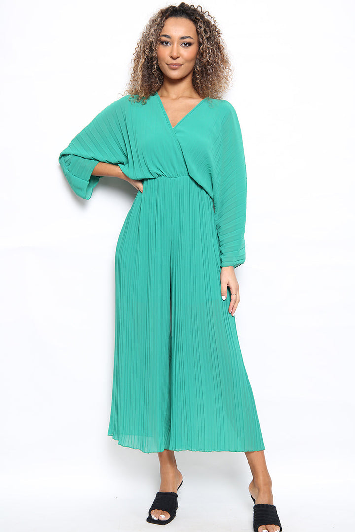 Crossover Pleated Wide Leg Jumpsuit - jqwholesale.com