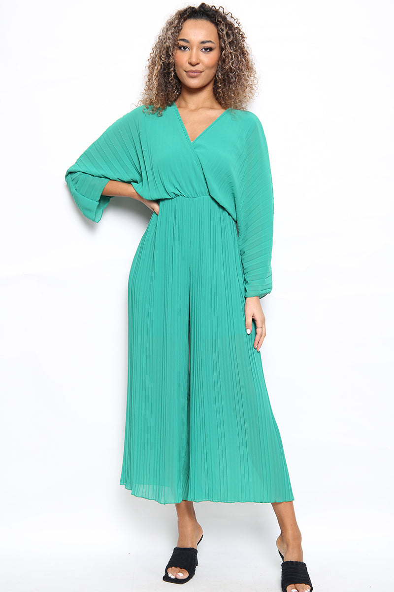 Crossover Pleated Wide Leg Jumpsuit - jqwholesale.com