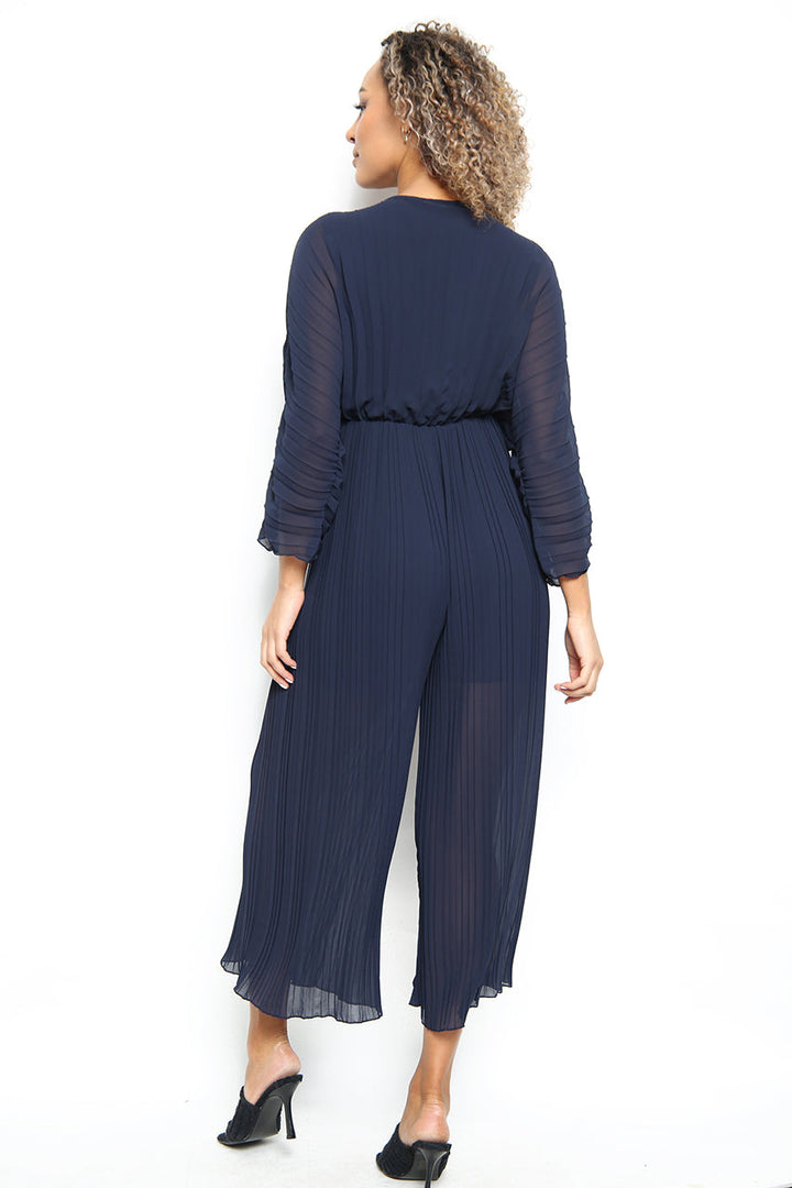 Crossover Pleated Wide Leg Jumpsuit - jqwholesale.com