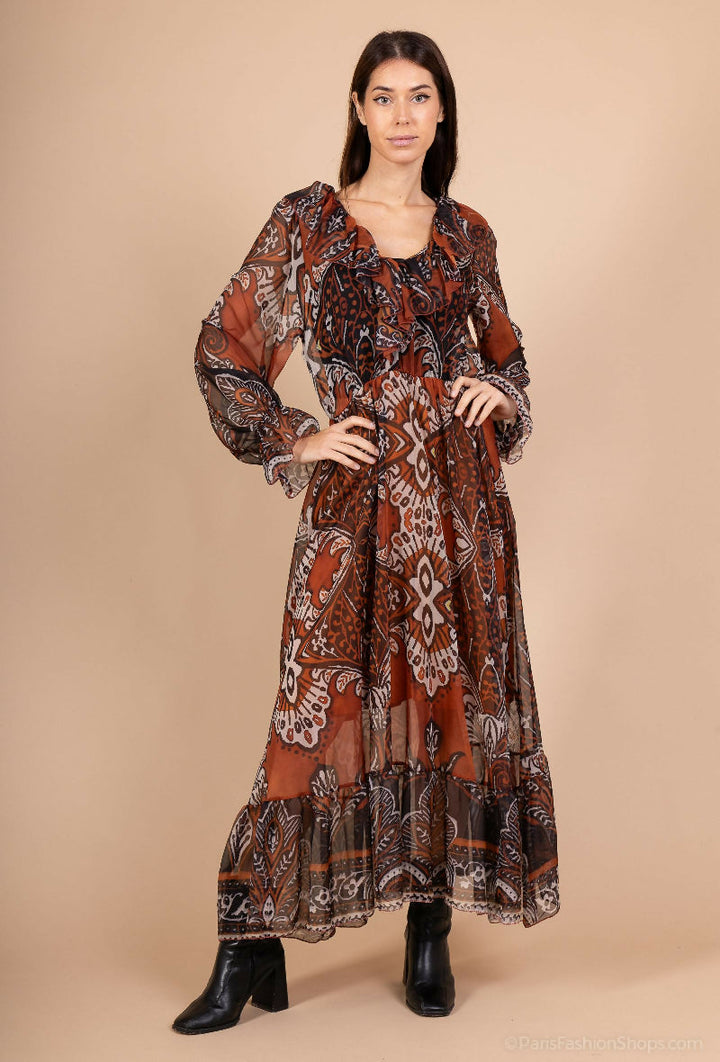 Bohemian Long Dress with Ethnic Print