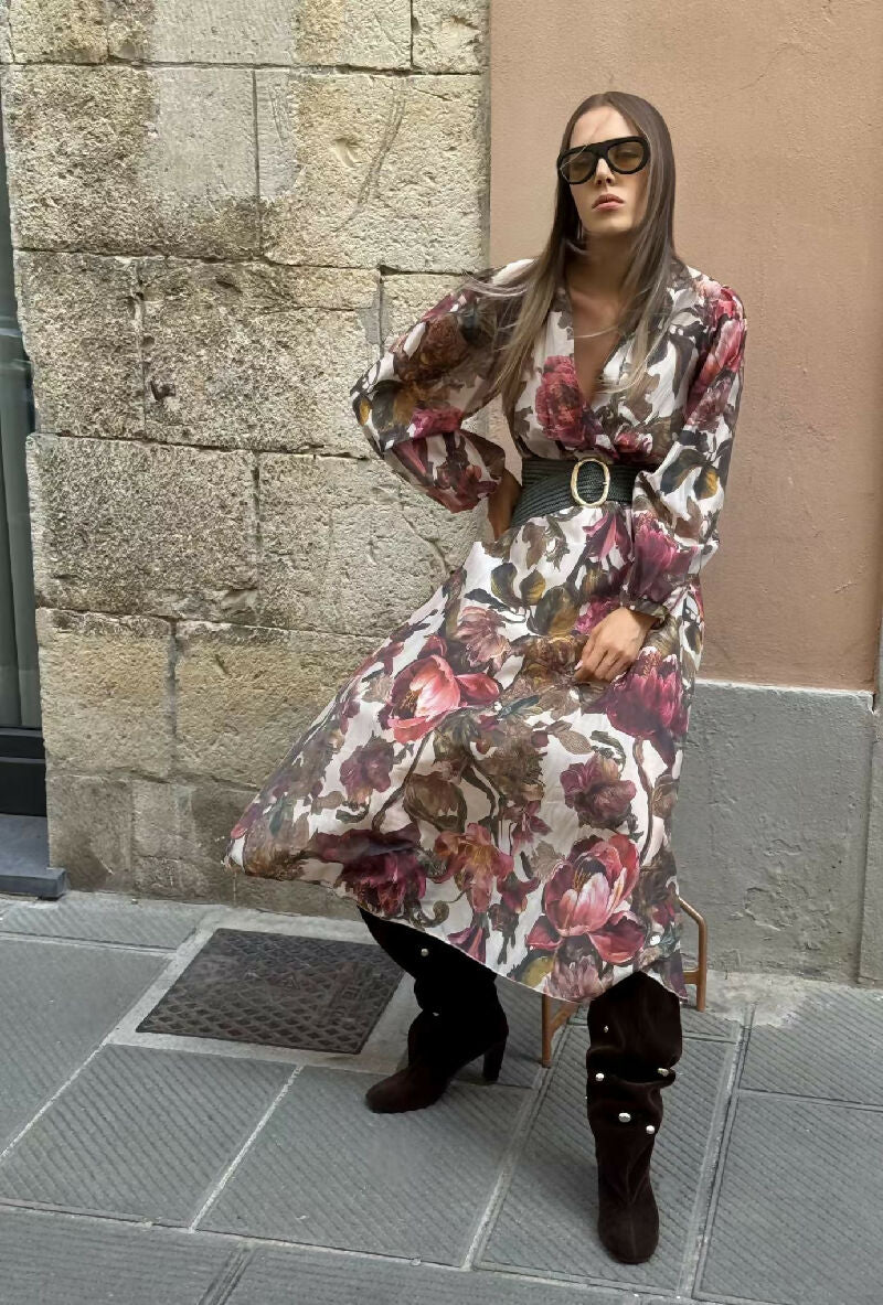 Flowy Long Floral Print Dress — Romantic Elegance