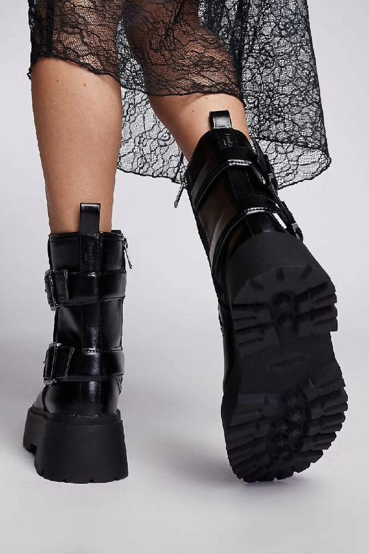 Black Double Buckle Chunky Biker Boots (PACK OF 12 PAIRS UK3-UK8)