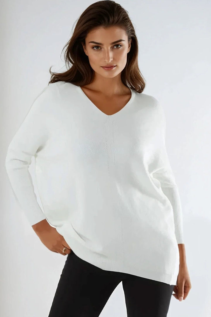 Ivory V Neck Jumper With Leopard Bow - jqwholesale.com