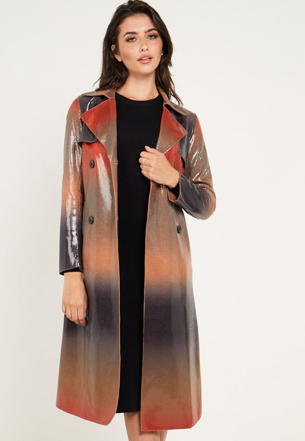 (5p. Pack) PU Snake Skin Textured Trench Coat - jqwholesale.com