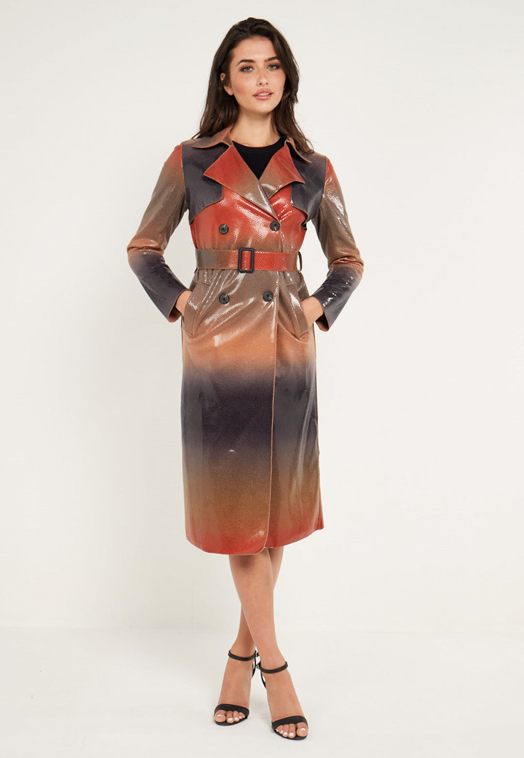 (5p. Pack) PU Snake Skin Textured Trench Coat - jqwholesale.com