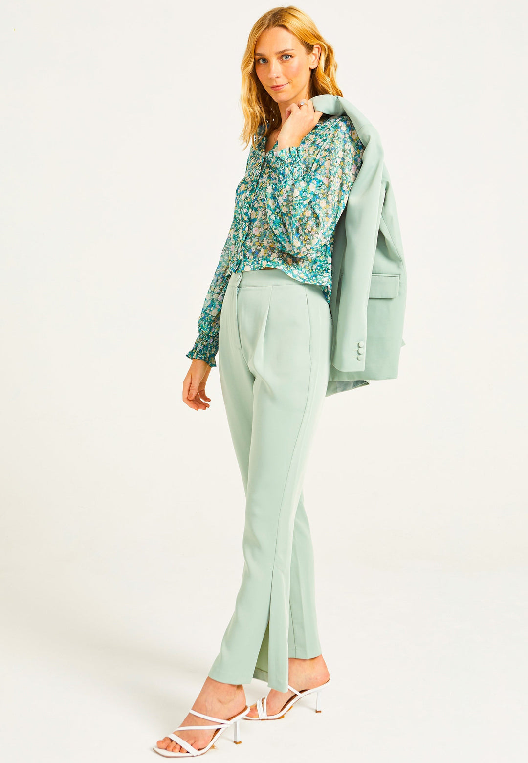 Tailored Trousers in Sage Green - ANGELEYE