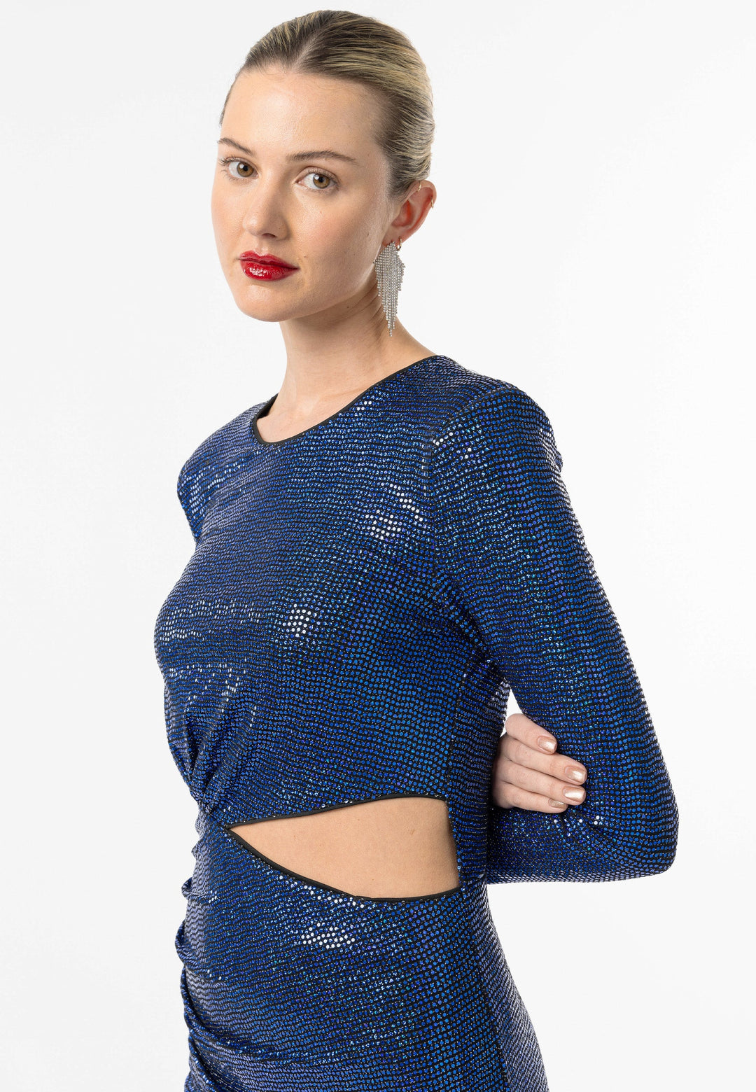 (5P. PACK) Metallic Mini Dress with Side Cut Out - jqwholesale.com