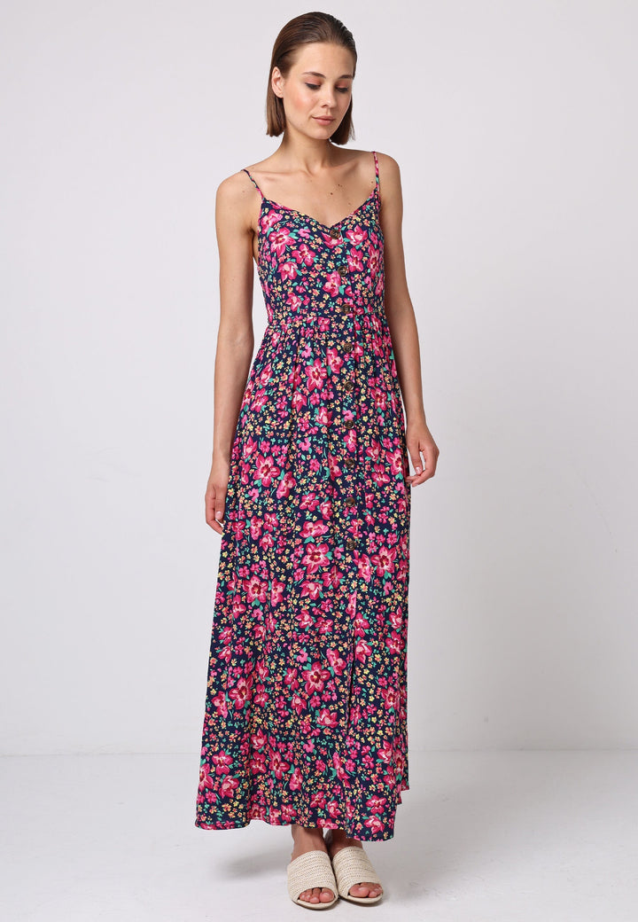 Cami Shirred Back Button Detail Maxi Floral Dress - ANGELEYE
