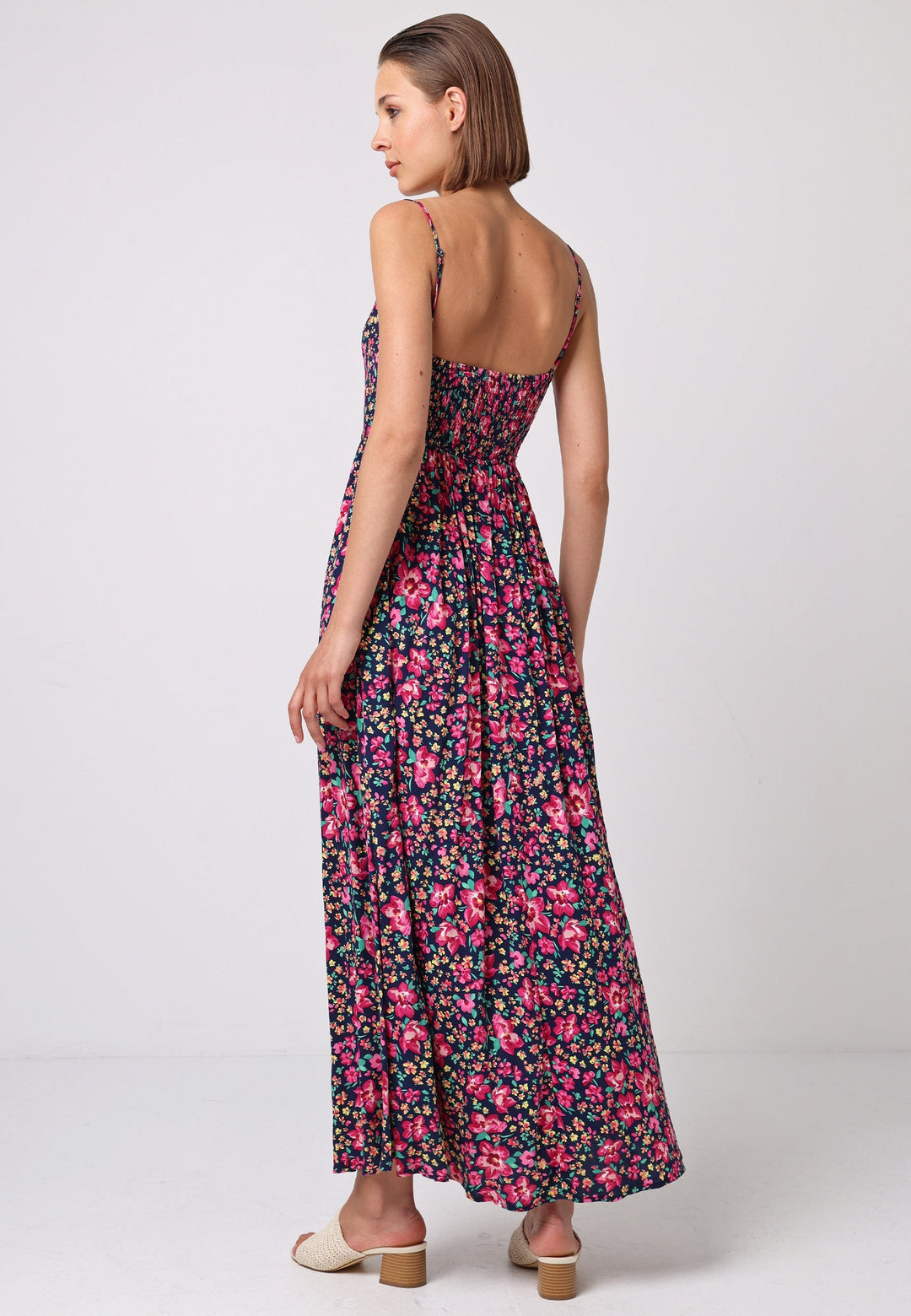 Cami Shirred Back Button Detail Maxi Floral Dress - ANGELEYE