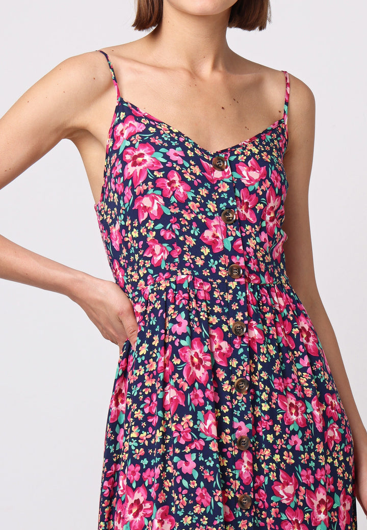 Cami Shirred Back Button Detail Maxi Floral Dress - ANGELEYE