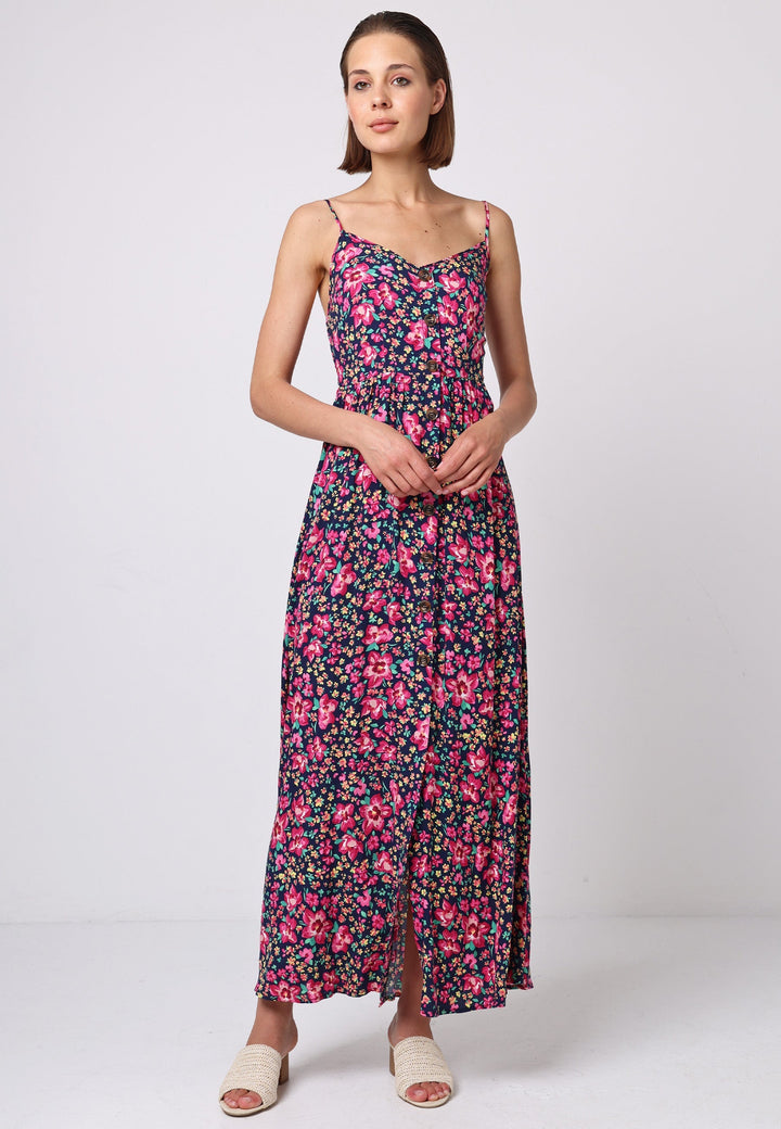 Cami Shirred Back Button Detail Maxi Floral Dress - ANGELEYE