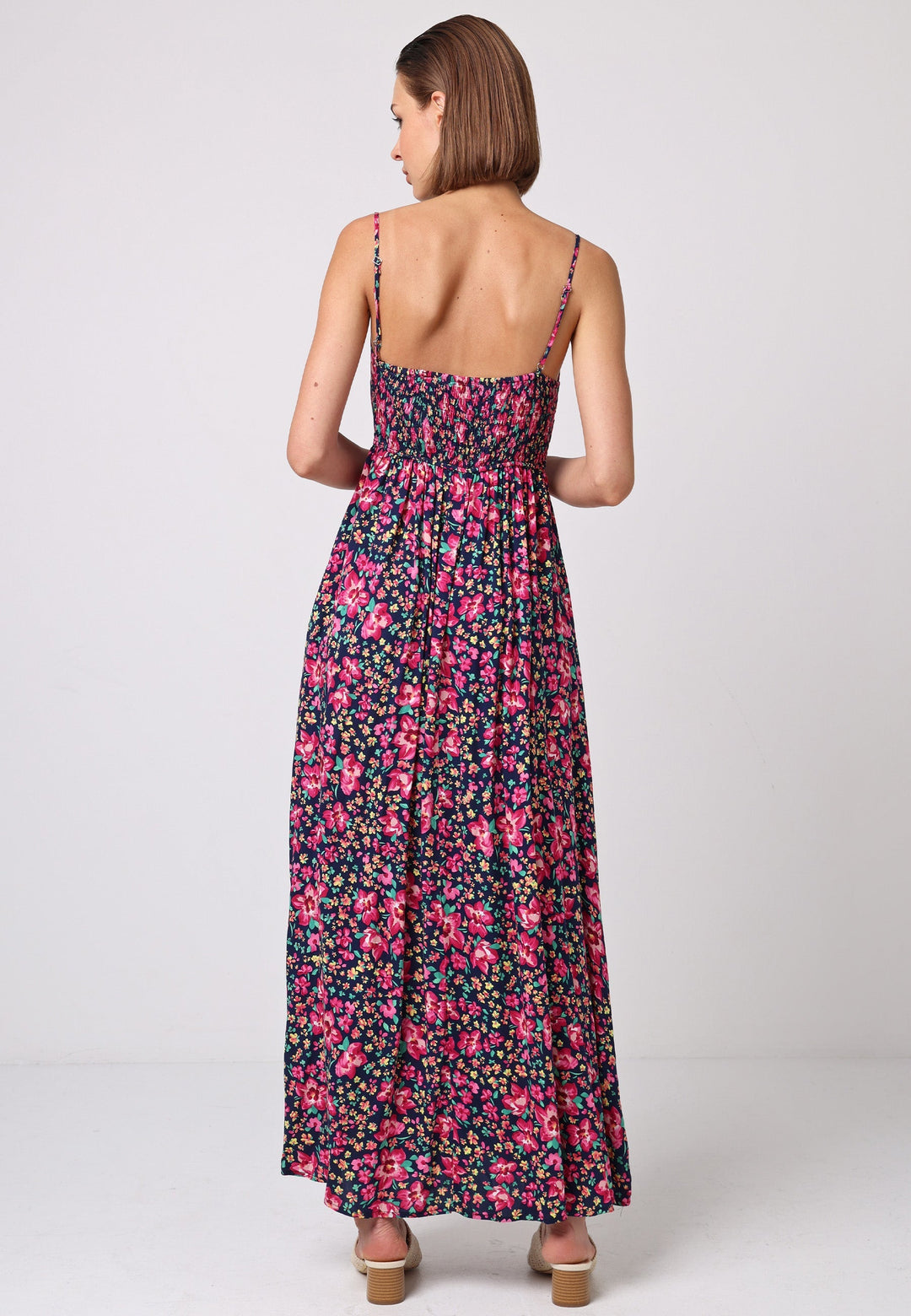 Cami Shirred Back Button Detail Maxi Floral Dress - ANGELEYE