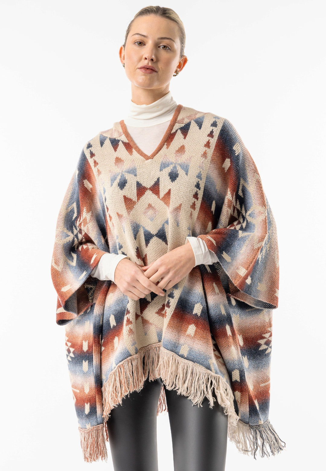 (2P. PACK) Californian Hooded Batwing Poncho with Fringe - jqwholesale.com